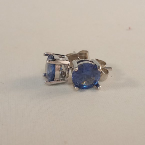 Mens 18K White Gold Filled Blue Solitaire Diamond Zircon Stud Earrings 1.28ctw - Picture 4 of 6